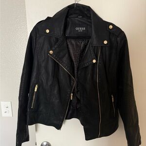 Guess Women's Black Leather Moto Jacket